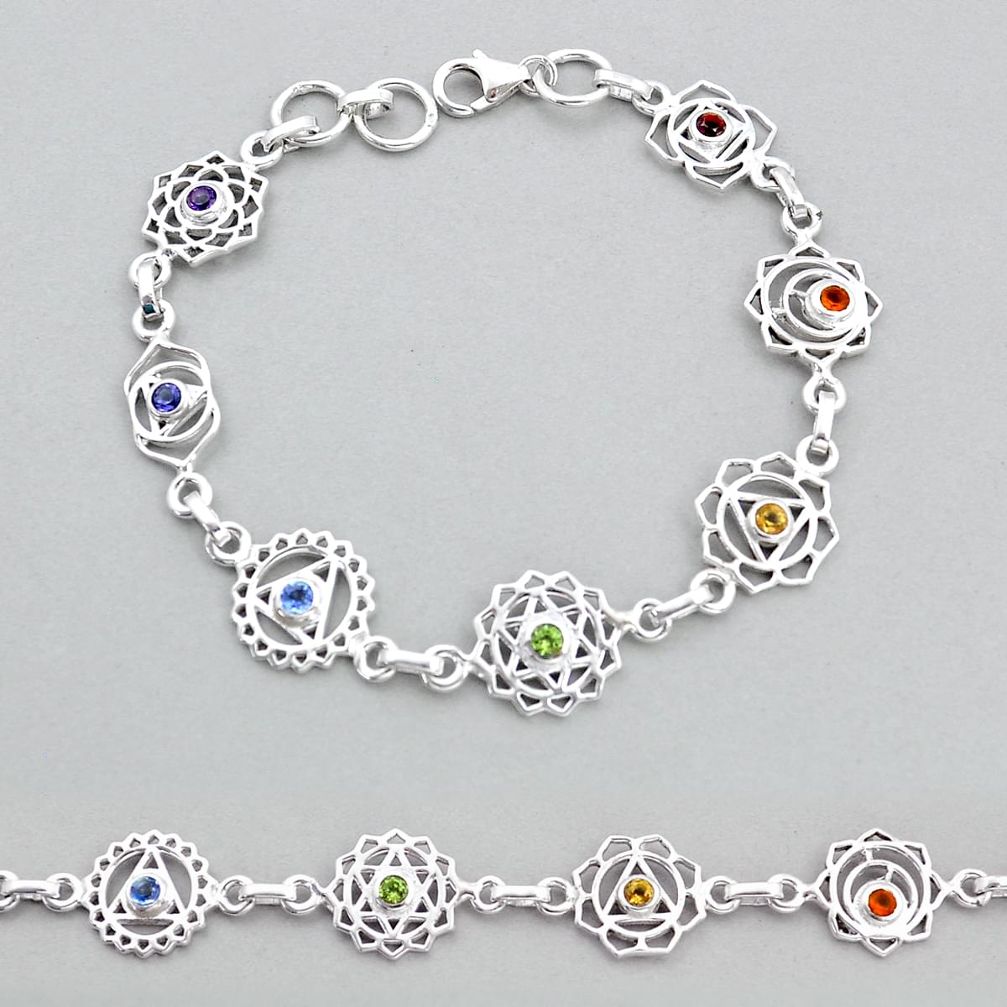 3.57cts chakra amethyst cornelian citrine topaz peridot silver bracelet u96809