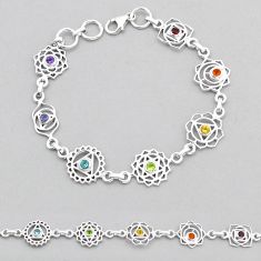 2.88cts chakra amethyst cornelian garnet peridot topaz silver bracelet u94404