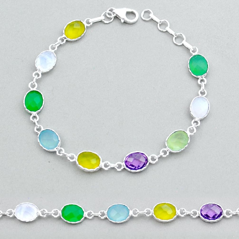 17.05cts checker cut amethyst moonstone chalcedony 925 silver bracelet y14784
