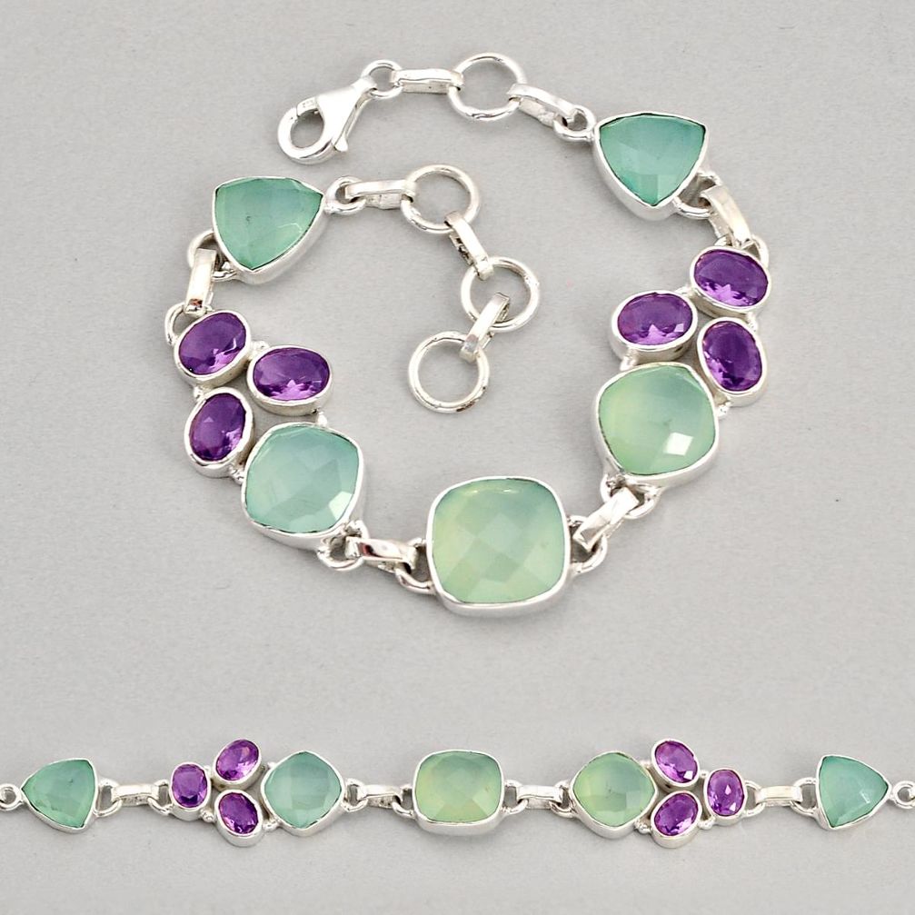 28.65cts checker cut aqua chalcedony amethyst 925 silver gold bracelet y74760