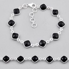 19.45cts checker cut natural black onyx cushion silver tennis bracelet n32634