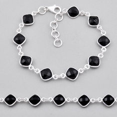 18.80cts checker cut natural black onyx cushion silver tennis bracelet n32635