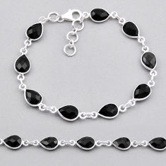 17.71cts checker cut natural black onyx pear 925 silver tennis bracelet n32639