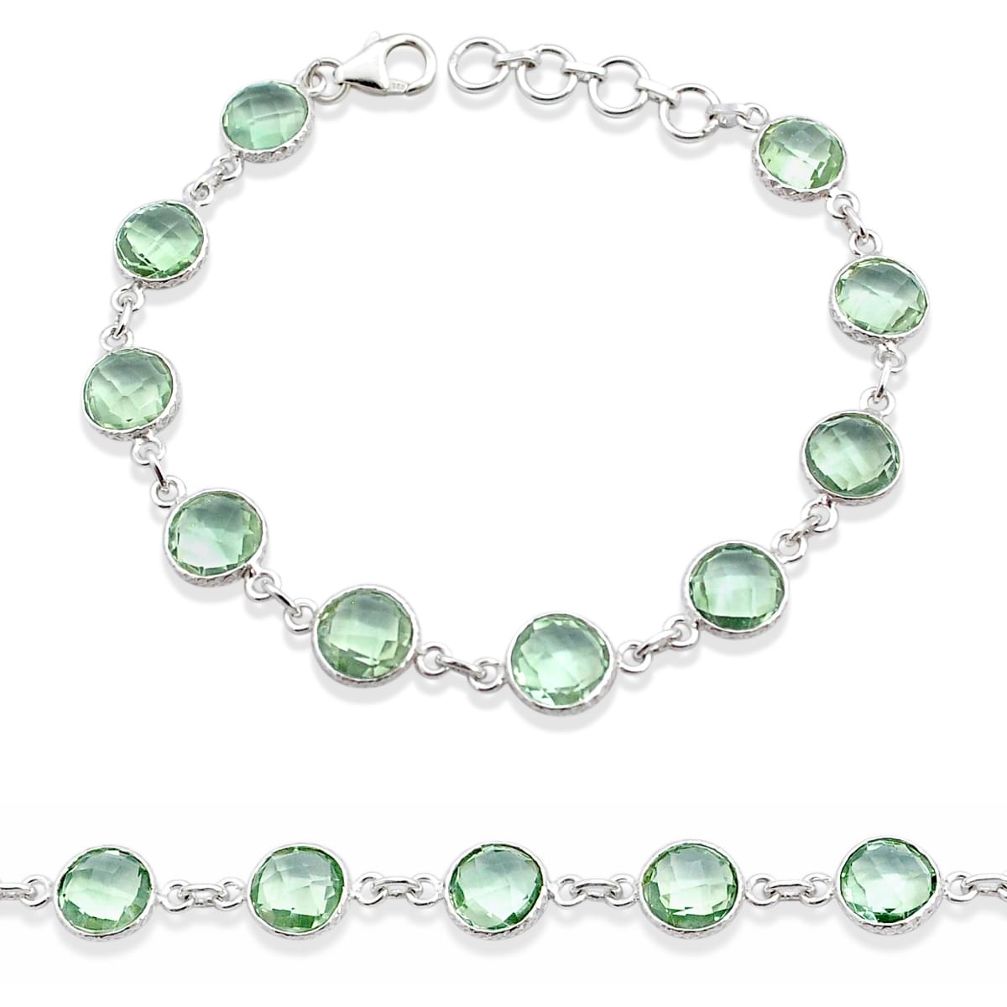 24.00cts checker cut natural green amethyst 925 sterling silver link gemstone bracelet u49016