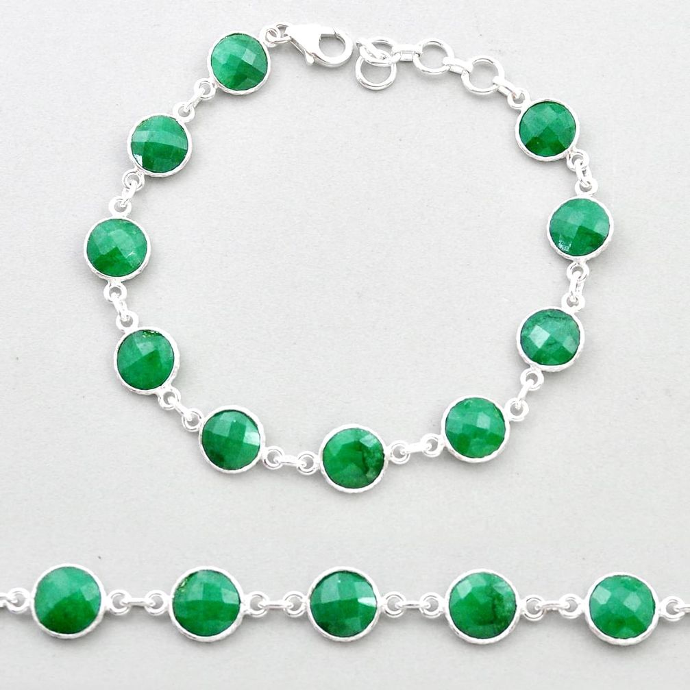 22.65cts checker cut natural green emerald 925 sterling silver link gemstone bracelet u48955