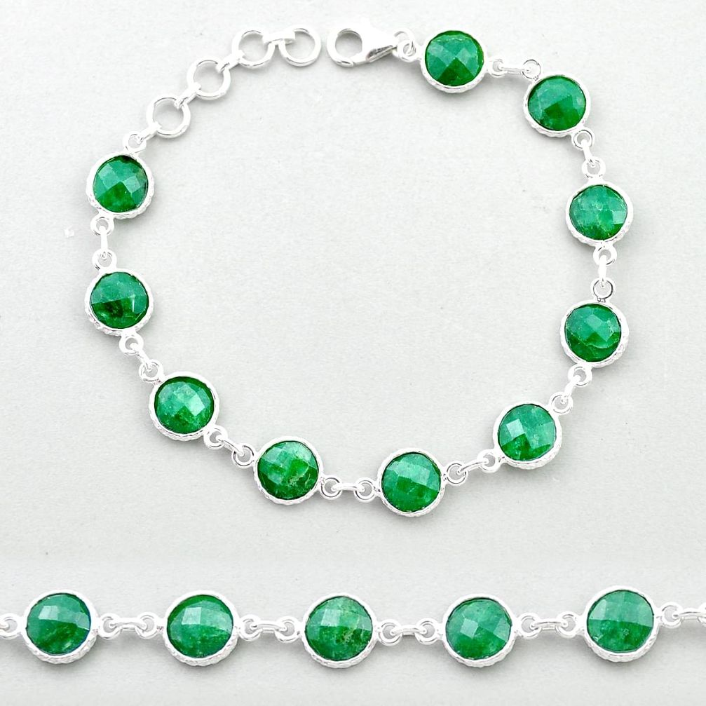 22.48cts checker cut natural green emerald 925 sterling silver link gemstone bracelet u48966