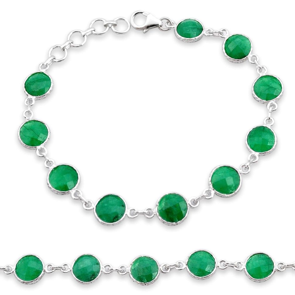 22.65cts checker cut natural green emerald 925 sterling silver link gemstone bracelet u49019