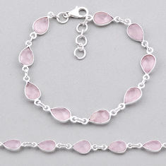 18.43cts checker cut natural pink rose quartz 925 silver tennis bracelet n32625