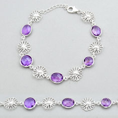 20.94cts checker cut natural purple amethyst 925 silver tennis bracelet y14576