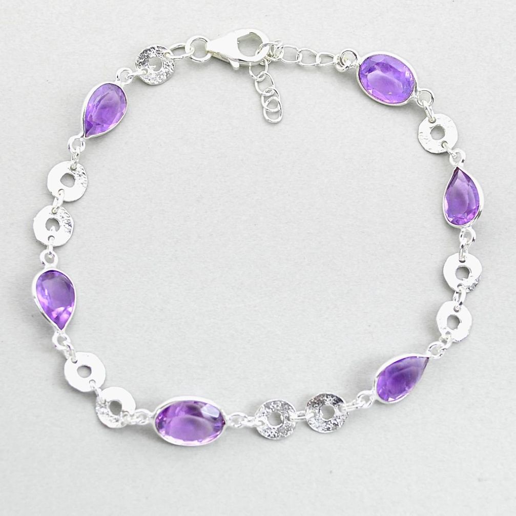 13.97cts checker cut natural purple amethyst 925 sterling silver bracelet u64381