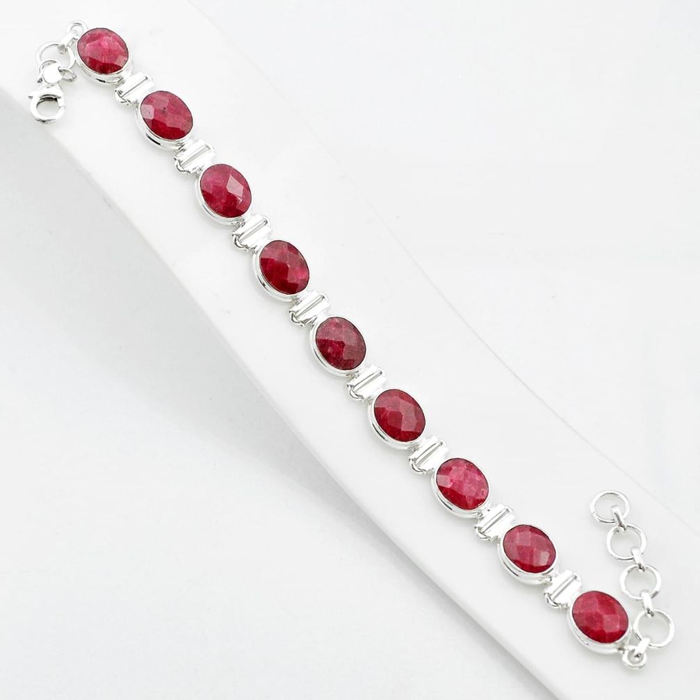 34.71cts checker cut natural red ruby oval 925 sterling silver bracelet u48137