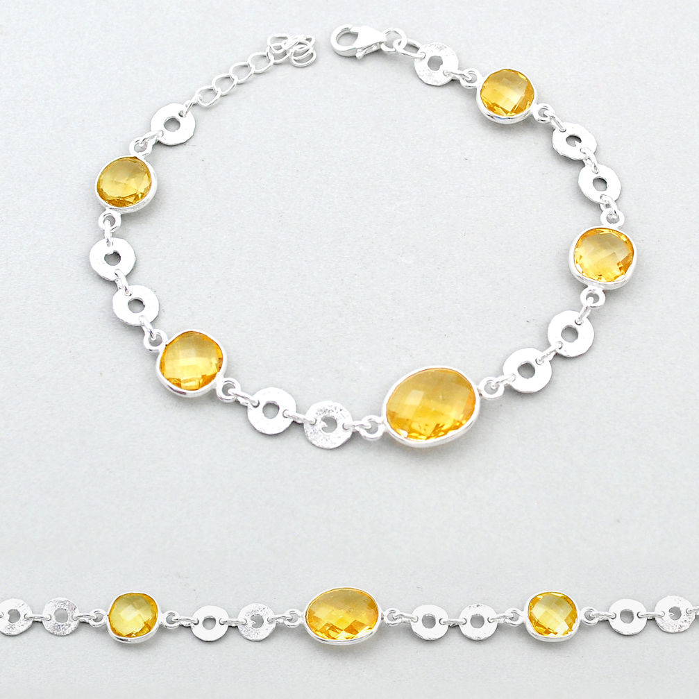 13.87cts checker cut natural yellow citrine 925 sterling silver bracelet u49592