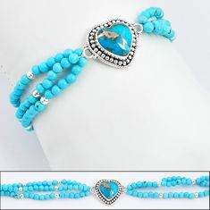 Copper turquoise sleeping beauty turquoise lab silver beads bracelet u30039