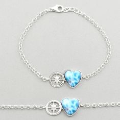 5.54cts dharma wheel natural blue larimar 925 sterling silver bracelet u15802