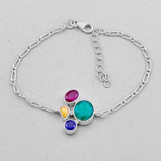 6.53cts faceted emerald ethiopian opal ruby sapphire 925 silver bracelet n49542