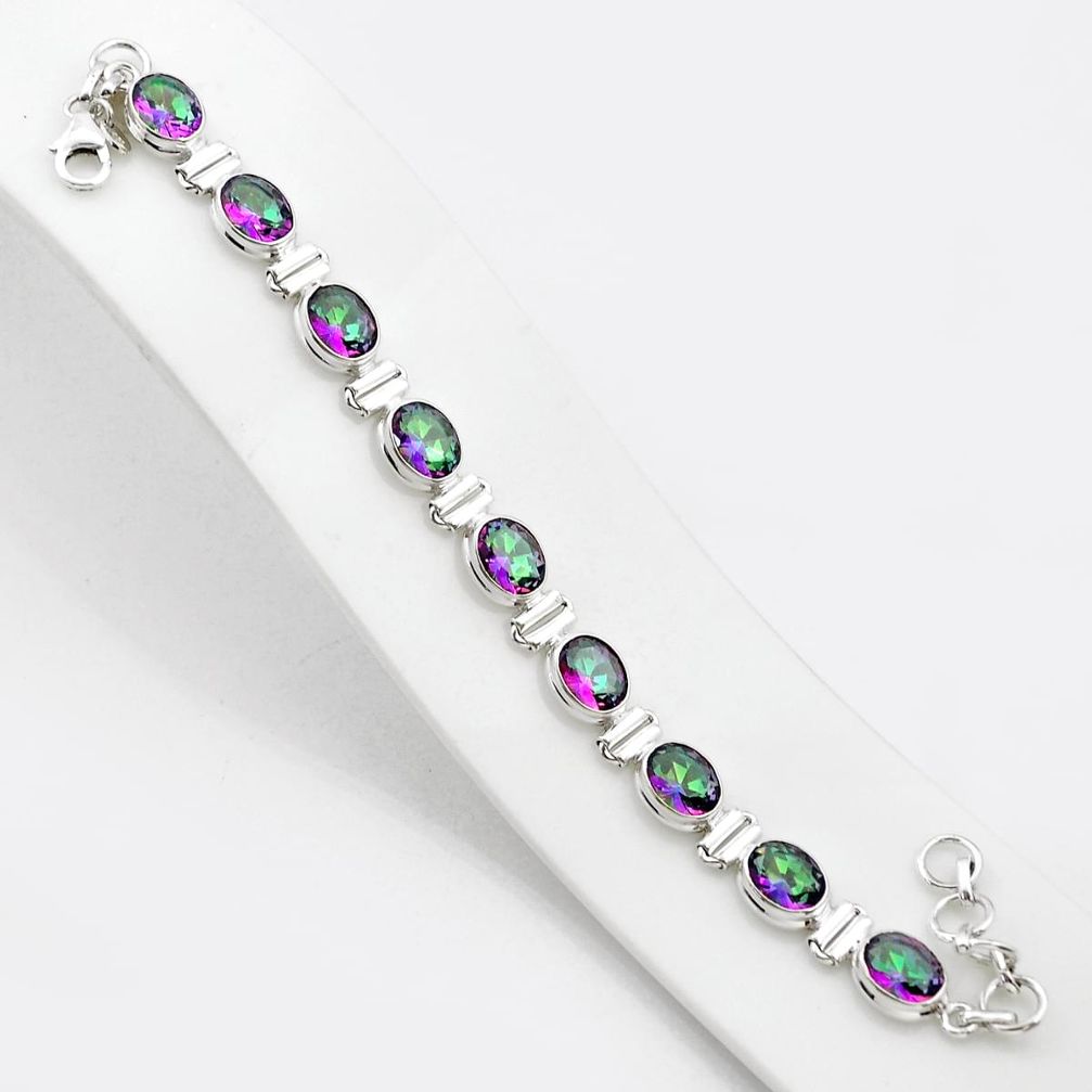 28.06cts faceted multi color rainbow topaz 925 sterling silver bracelet u48168