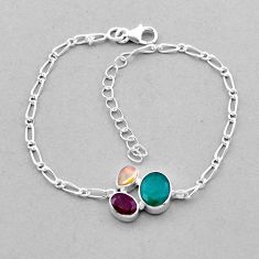 6.40cts faceted natural green emerald ethiopian opal ruby silver bracelet n49545