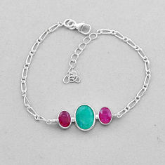 6.41cts faceted natural green emerald ruby 925 sterling silver bracelet n49544