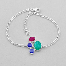6.54cts faceted natural green emerald sapphire ruby 925 silver bracelet n49541