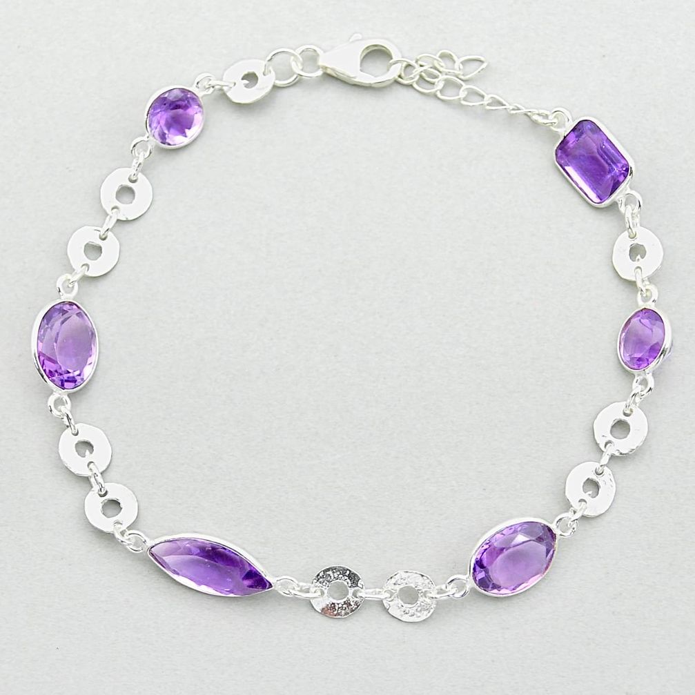15.08cts faceted natural purple amethyst 925 silver tennis bracelet u64350