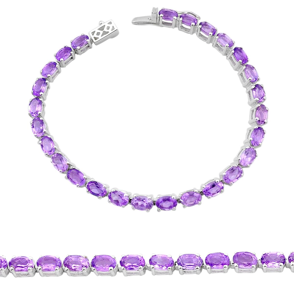 Faceted Natural Purple Amethyst 925 Sterling Silver Bracelet U35722 ...