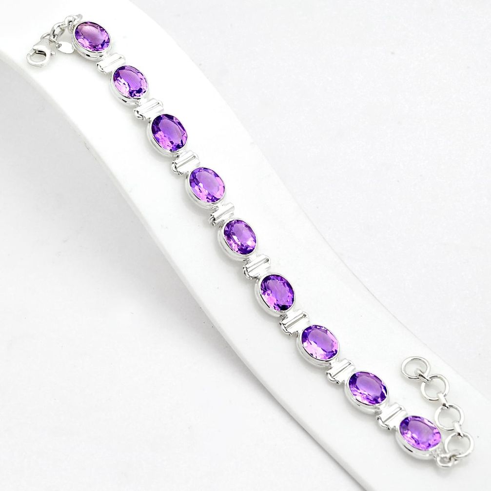 35.71cts faceted natural purple amethyst oval sterling silver bracelet u62977