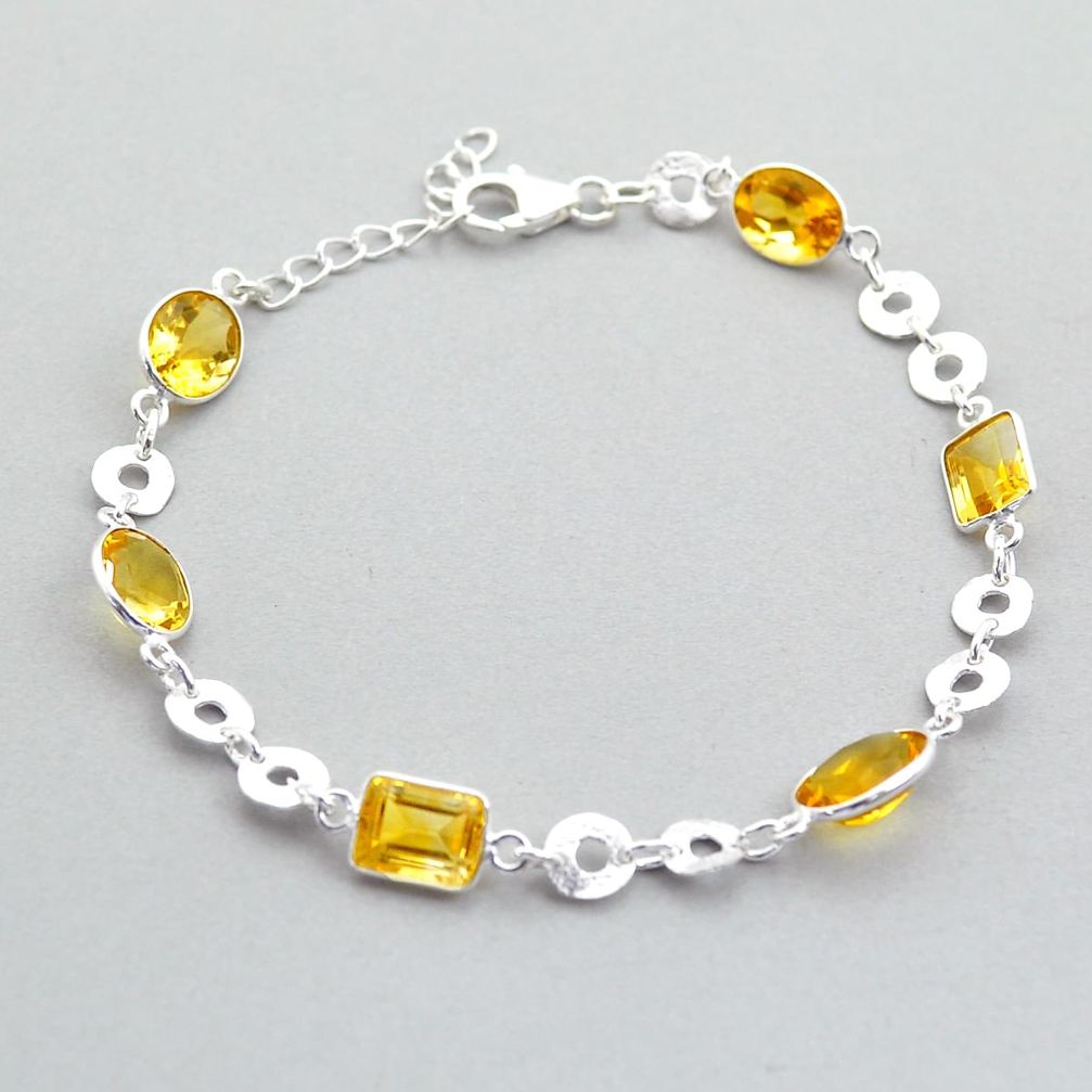 16.41cts faceted natural yellow citrine 925 silver tennis bracelet u71561