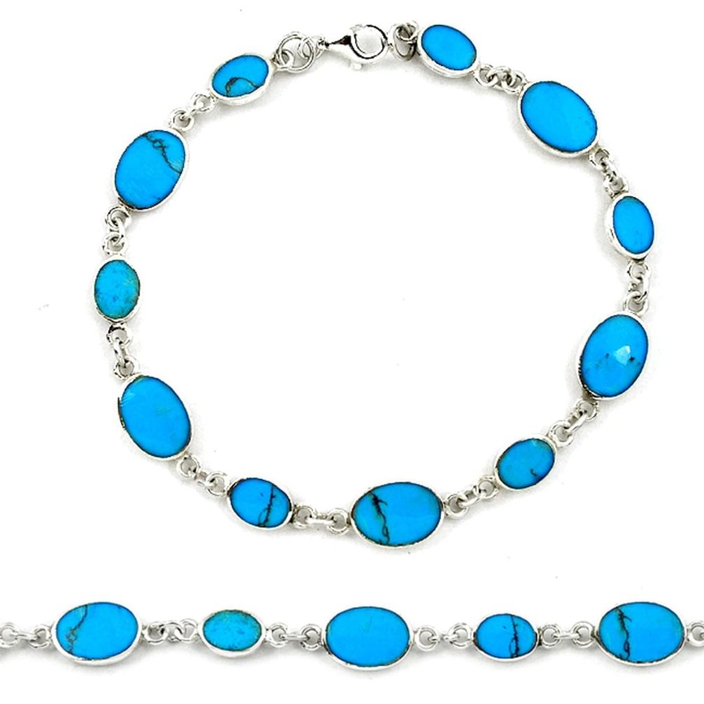 Fine blue turquoise enamel 925 sterling silver tennis bracelet a39584 c13873