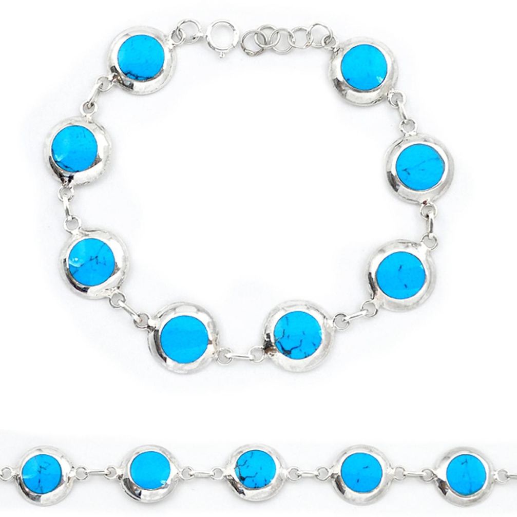 Fine blue turquoise enamel 925 sterling silver tennis bracelet a46075 c13867