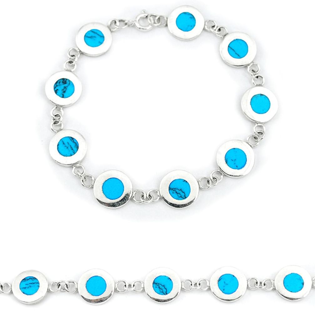 Fine blue turquoise enamel 925 sterling silver tennis bracelet a46633 c13879