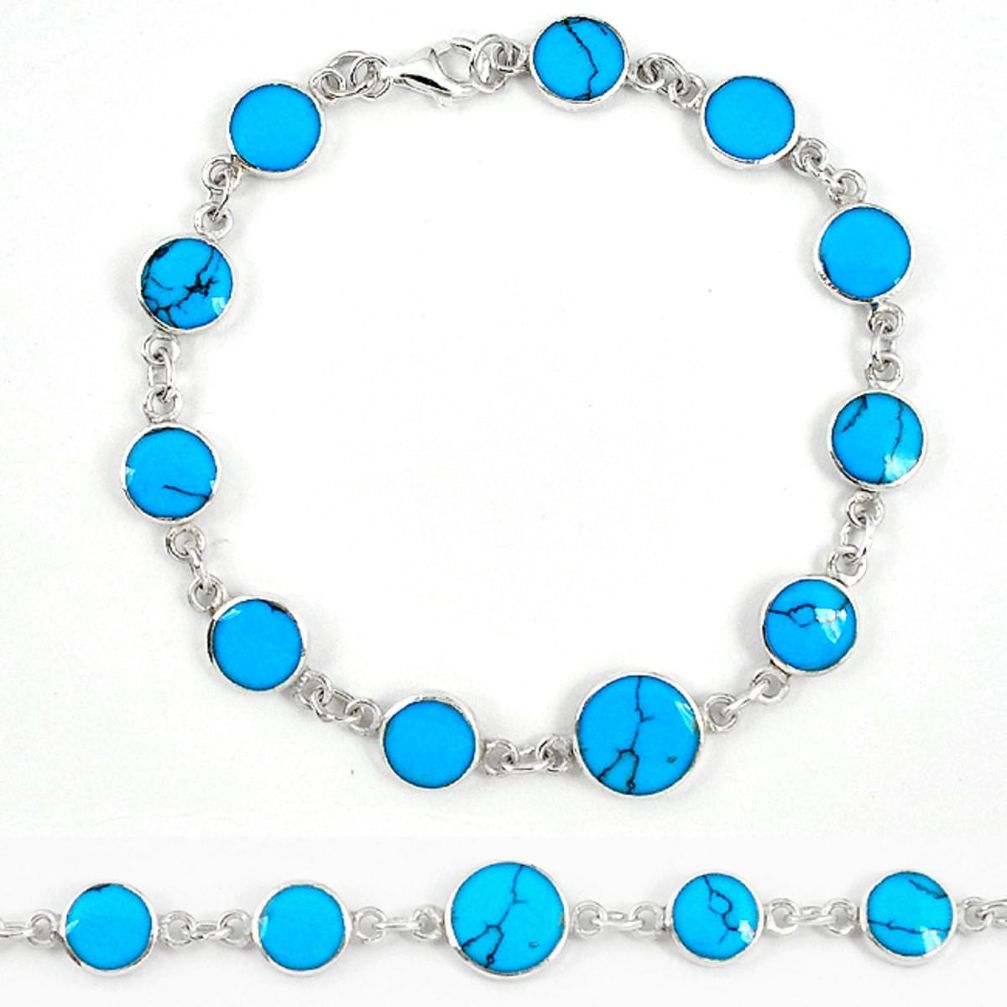 Fine blue turquoise enamel 925 sterling silver tennis bracelet a57687 c13868