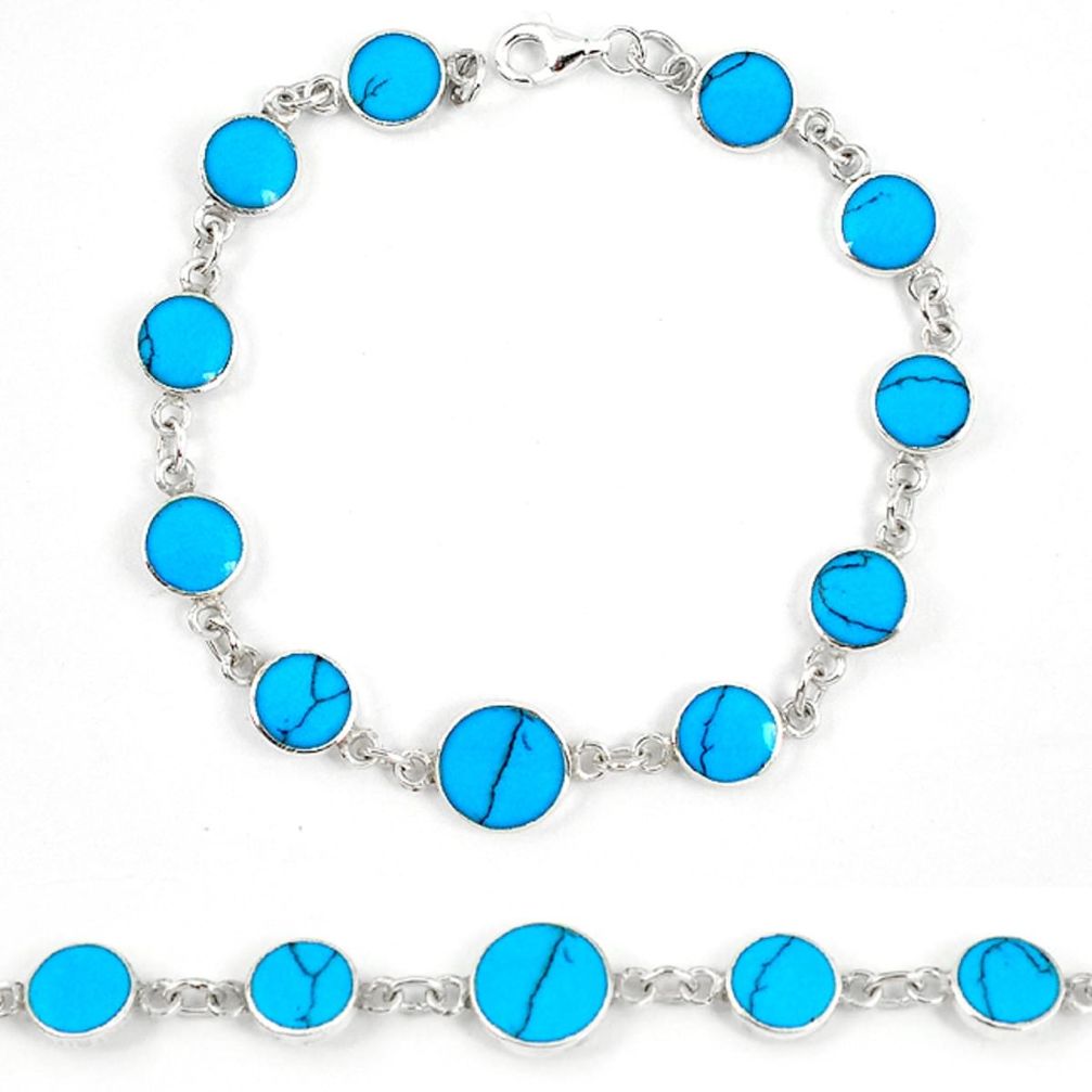 Fine blue turquoise enamel 925 sterling silver tennis bracelet a57690 c13906