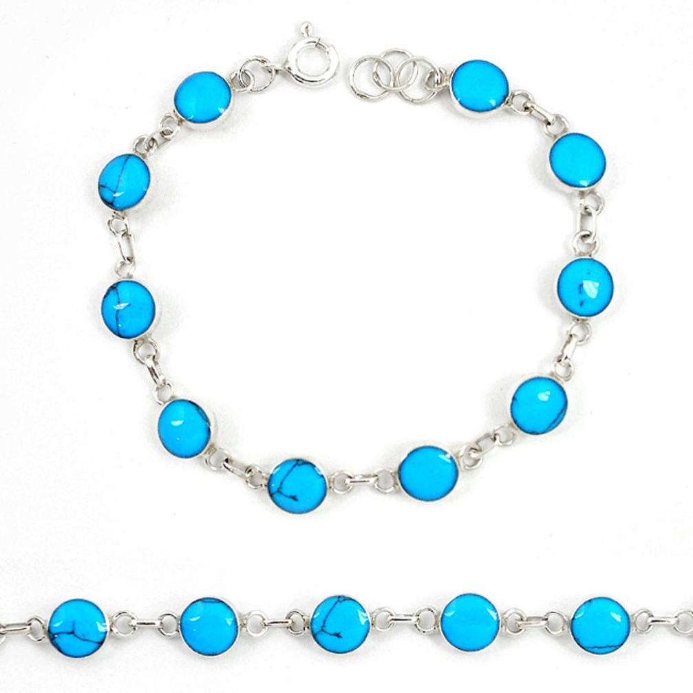 Fine blue turquoise enamel 925 sterling silver tennis bracelet a74465 c13914