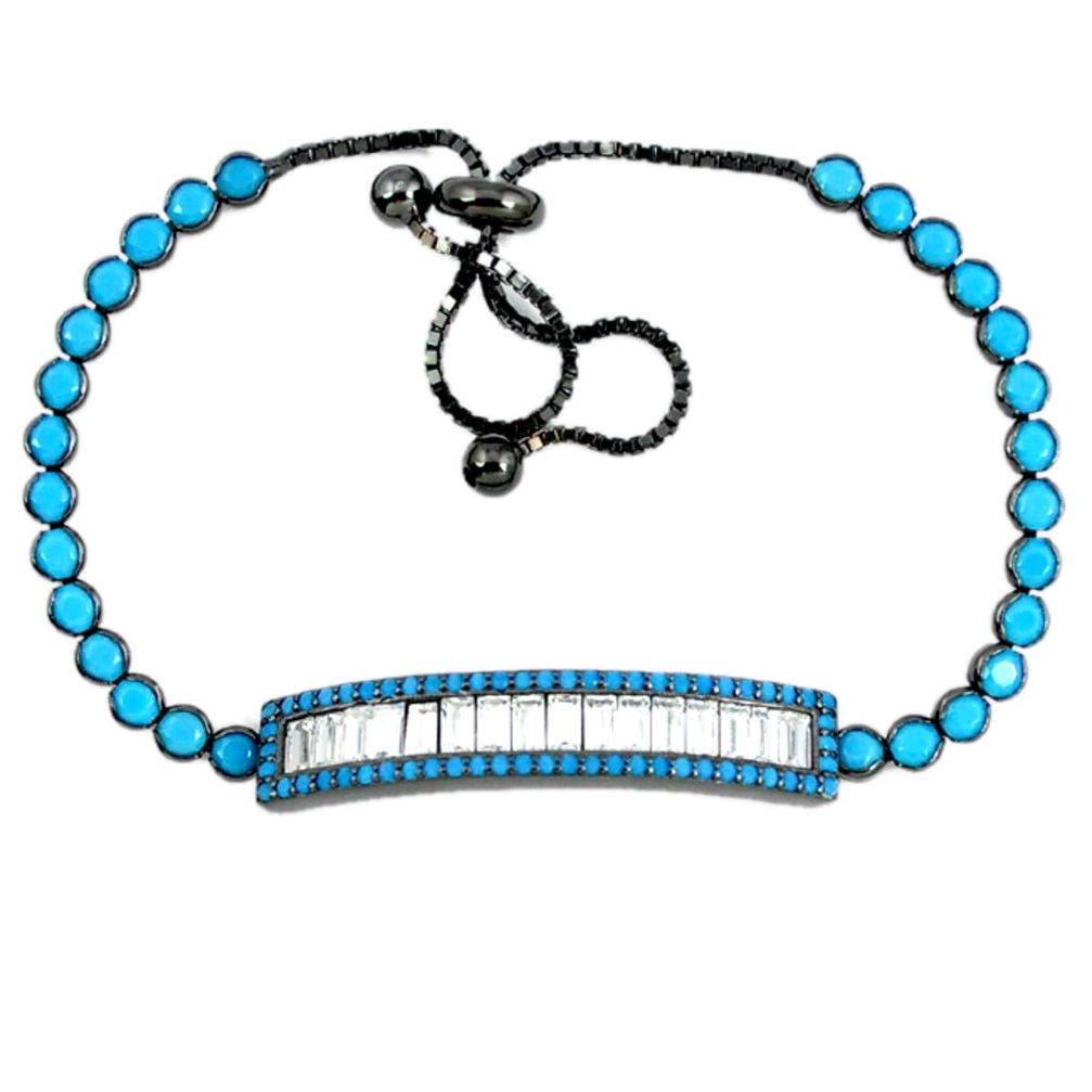 Fine blue turquoise topaz 925 silver adjustable tennis bracelet jewelry c16983
