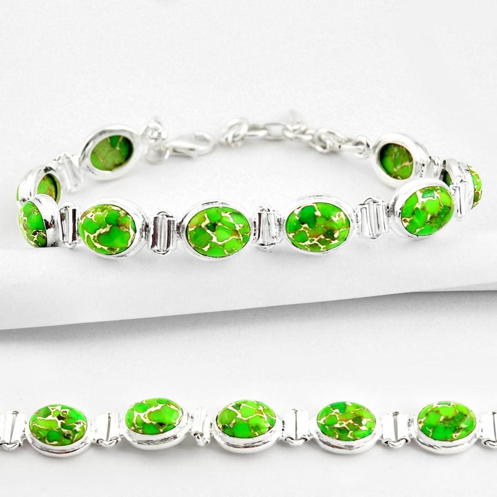 35.38cts green copper turquoise 925 sterling silver tennis bracelet r38831