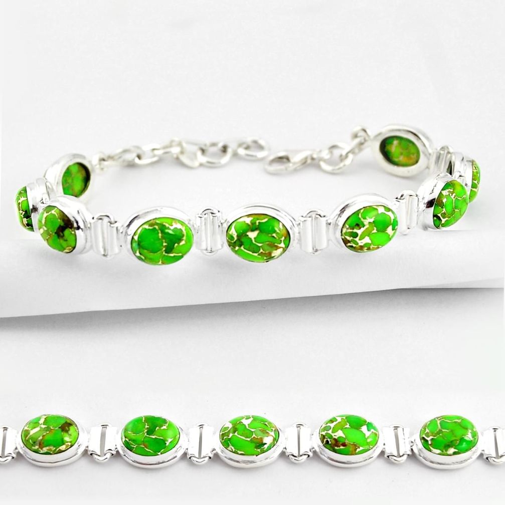 36.26cts green copper turquoise 925 sterling silver tennis bracelet r38832