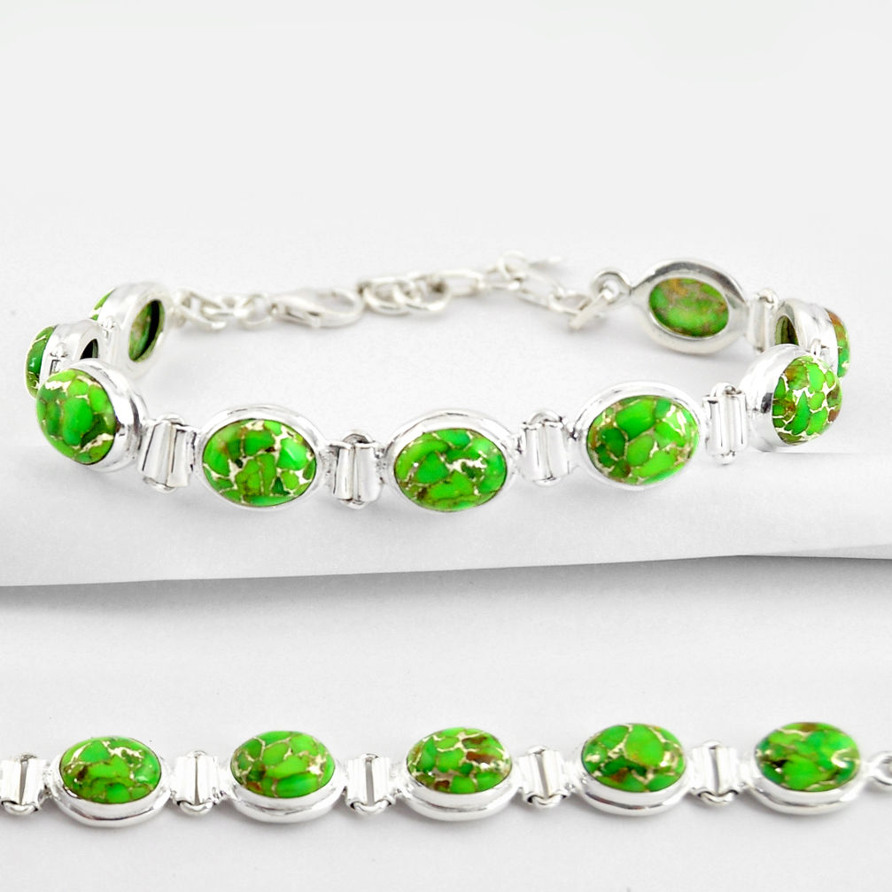 35.83cts green copper turquoise 925 sterling silver tennis bracelet r38834