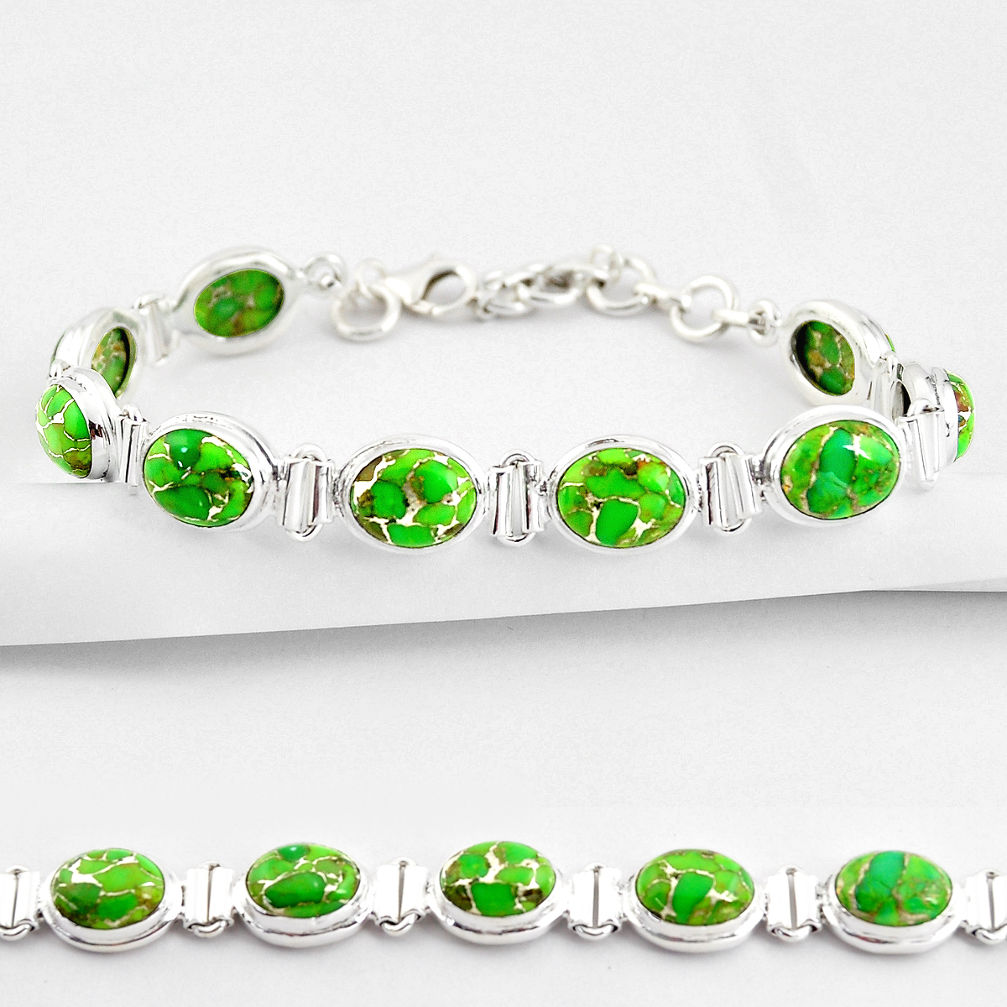 35.81cts green copper turquoise 925 sterling silver tennis bracelet r38835