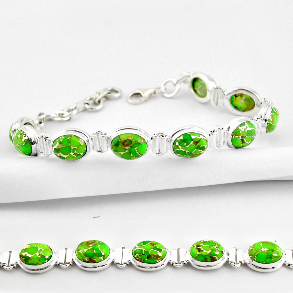 35.85cts green copper turquoise 925 sterling silver tennis bracelet r38836