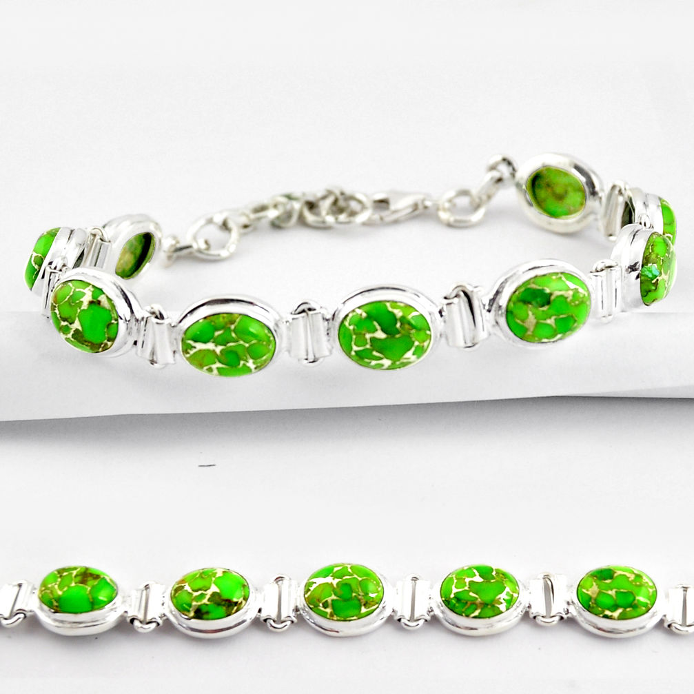 35.32cts green copper turquoise 925 sterling silver tennis bracelet r38838