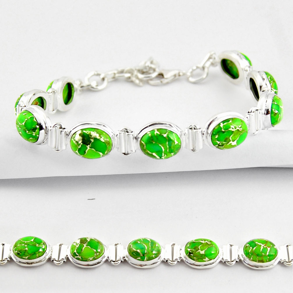 36.63cts green copper turquoise 925 sterling silver tennis bracelet r38839