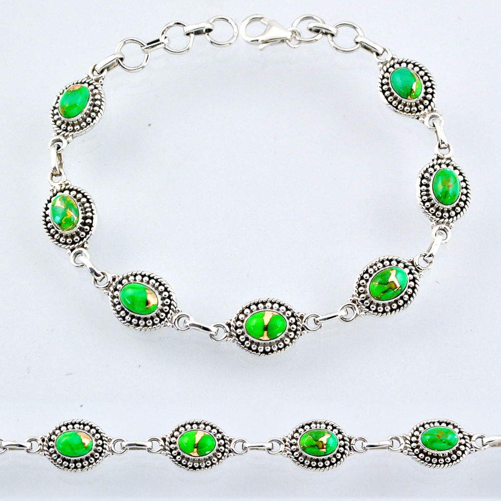 9.30cts green copper turquoise 925 sterling silver tennis bracelet r54935