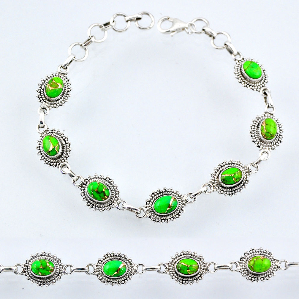 9.80cts green copper turquoise 925 sterling silver tennis bracelet r54955