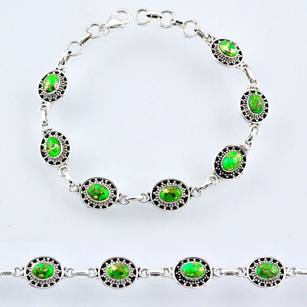 10.58cts green copper turquoise 925 sterling silver tennis bracelet r54973