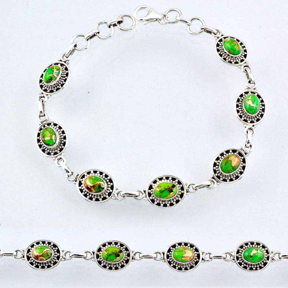 9.56cts green copper turquoise 925 sterling silver tennis bracelet r54974