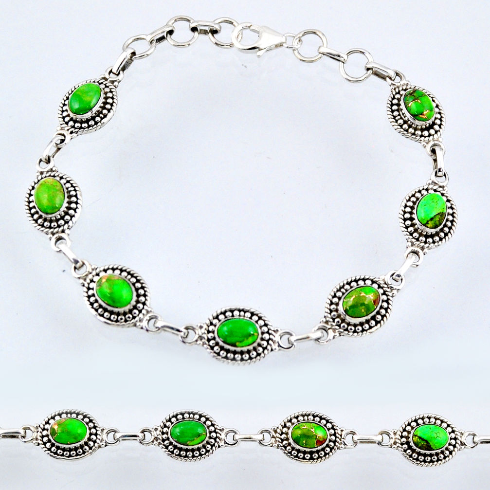 10.46cts green copper turquoise 925 sterling silver tennis bracelet r54996
