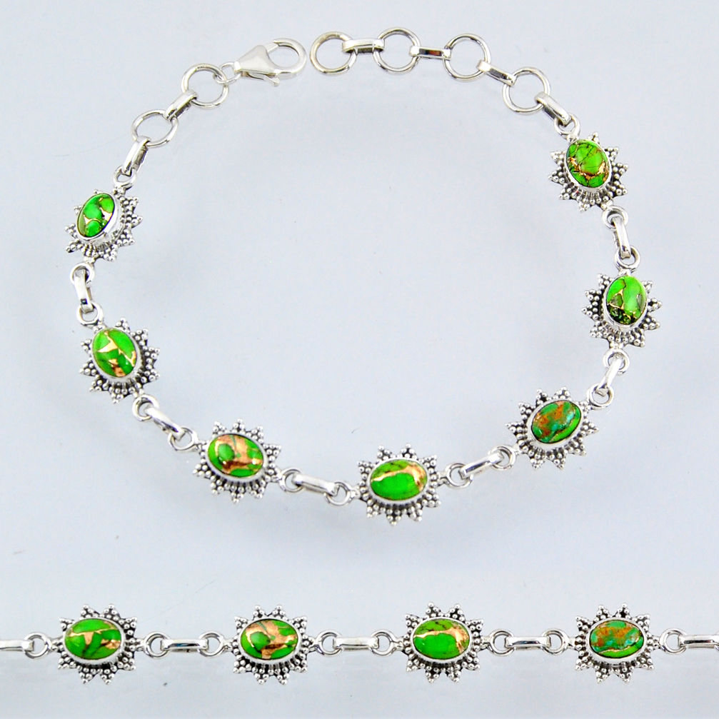 9.47cts green copper turquoise 925 sterling silver tennis bracelet r55016