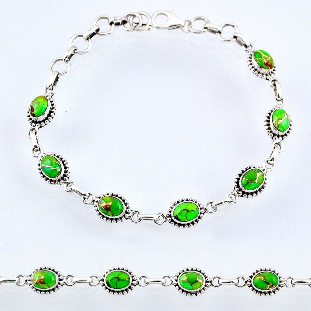 9.72cts green copper turquoise 925 sterling silver tennis bracelet r55044