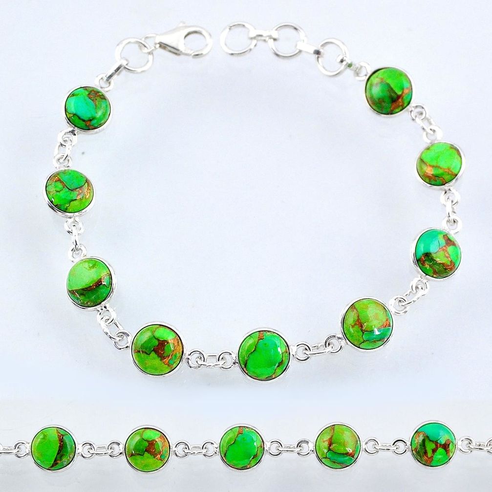 22.09cts green copper turquoise 925 sterling silver tennis bracelet r55108