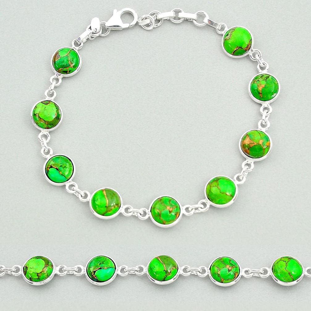 19.65cts green copper turquoise 925 sterling silver tennis bracelet t19625